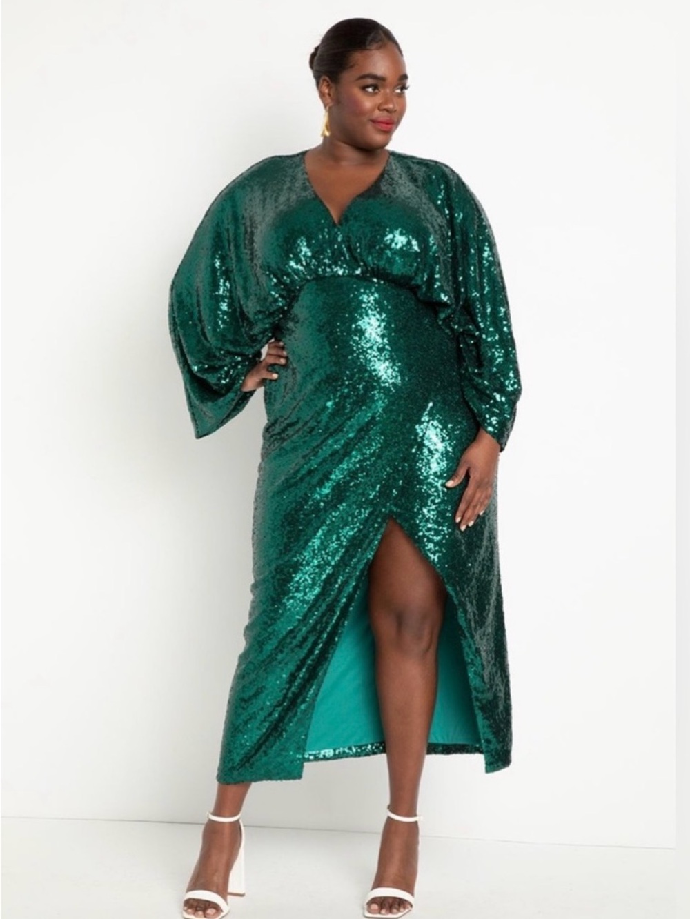 ELOQUII Women's Plus Size Dolman Sleeve Sequin Dress